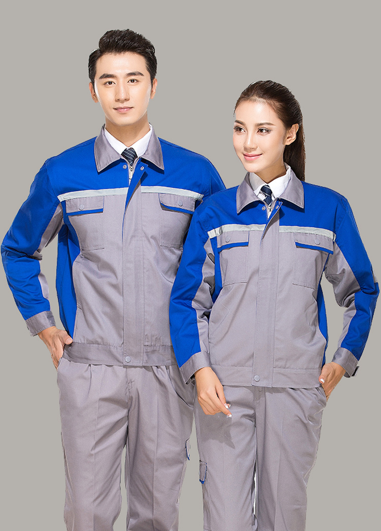 滌棉灰色拼藍(lán)色反光條工作服套裝FG-8001 滌棉灰色拼藍(lán)色反光條工作服套裝FG-8001