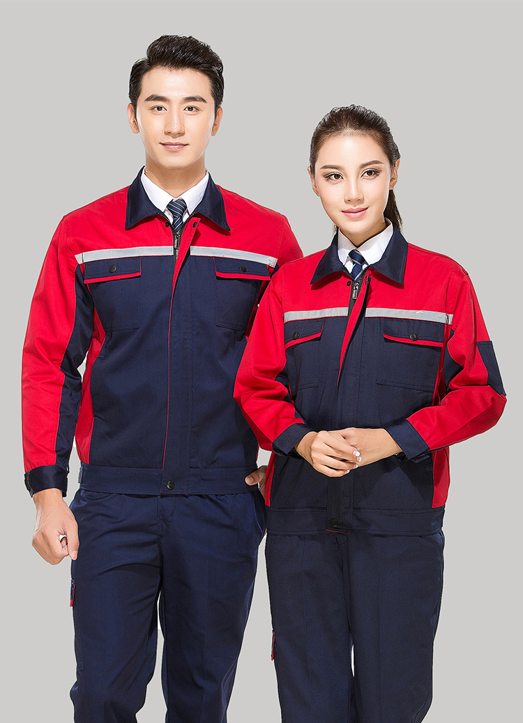 滌棉藏青色色拼紅色反光條工作服套裝FG-8002 滌棉藏青色色拼紅色反光條工作服套裝FG-8002
