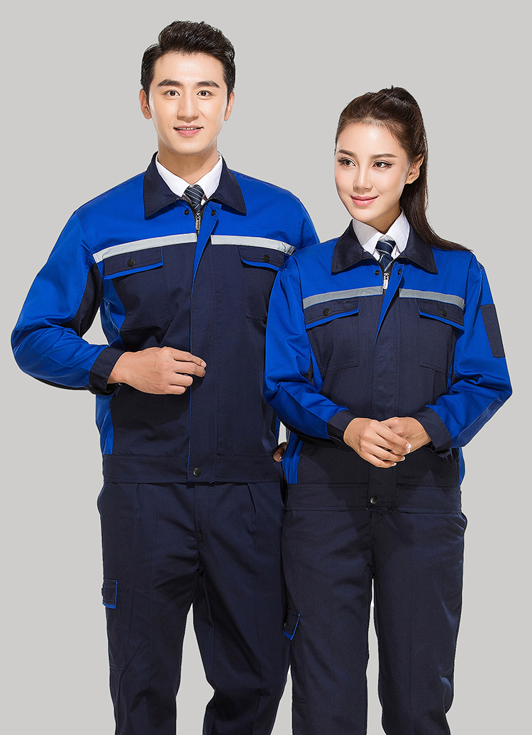 滌棉藏青色拼藍色反光條工作服套裝GZ-DM8011 滌棉藏青色拼藍色反光條工作服套裝GZ-DM8011